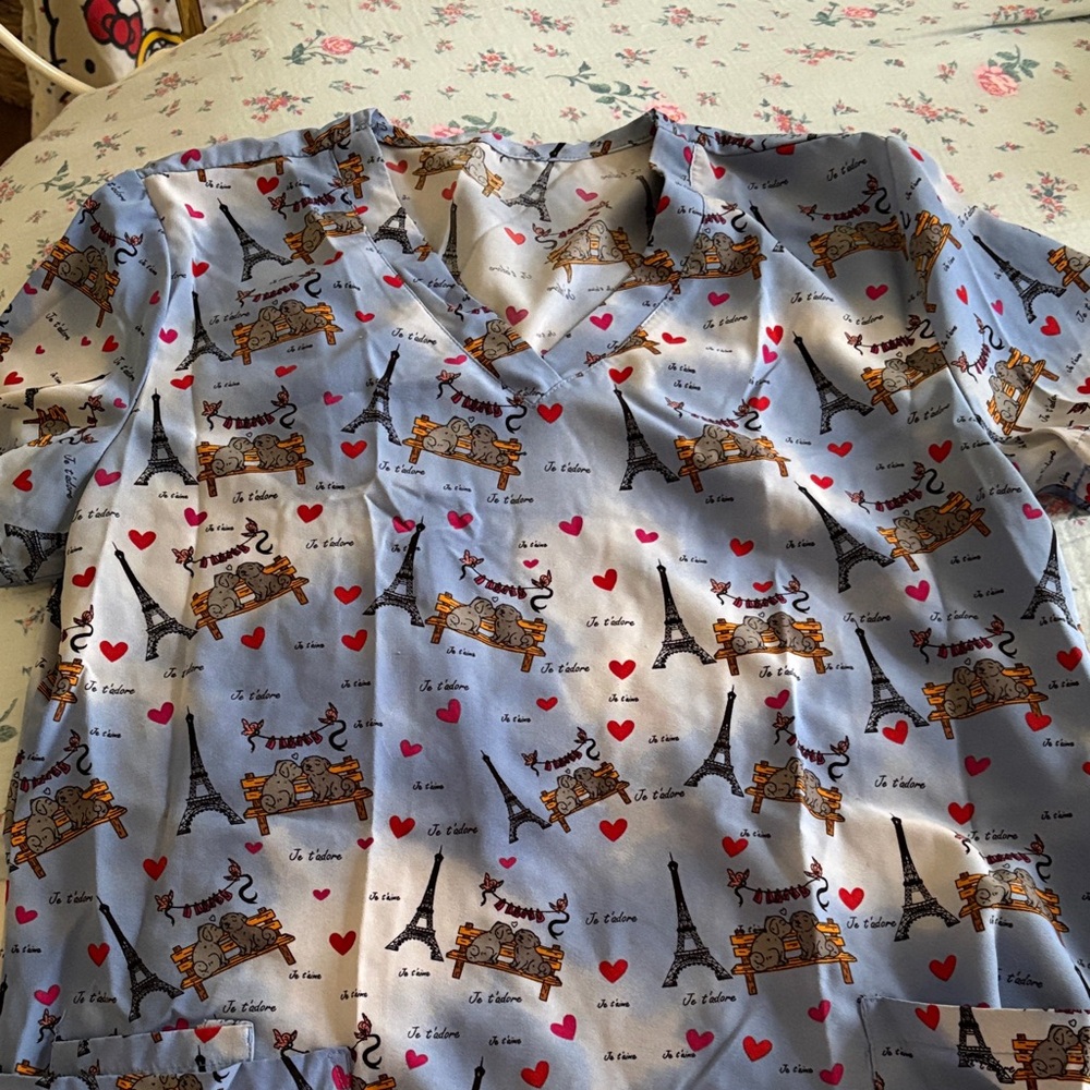 Parisian Print Scrub Top
